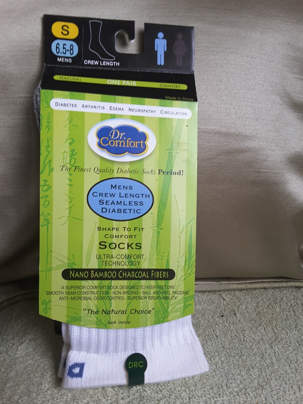 *NEW* DR. COMFORT MENS CREW SEAMLESS DIABETIC SOCK WHITE SIZE S (6.5 – 8)