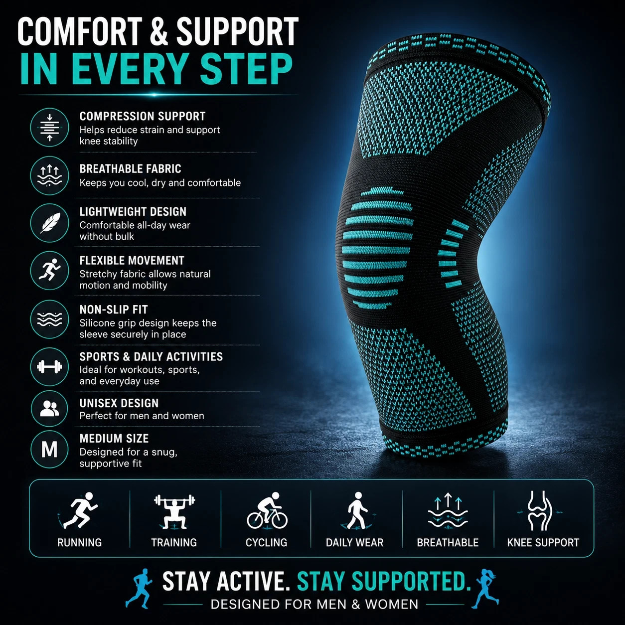 Copper Knee Sleeve Compression Brace Support Joint Pain Relief Sports Gym