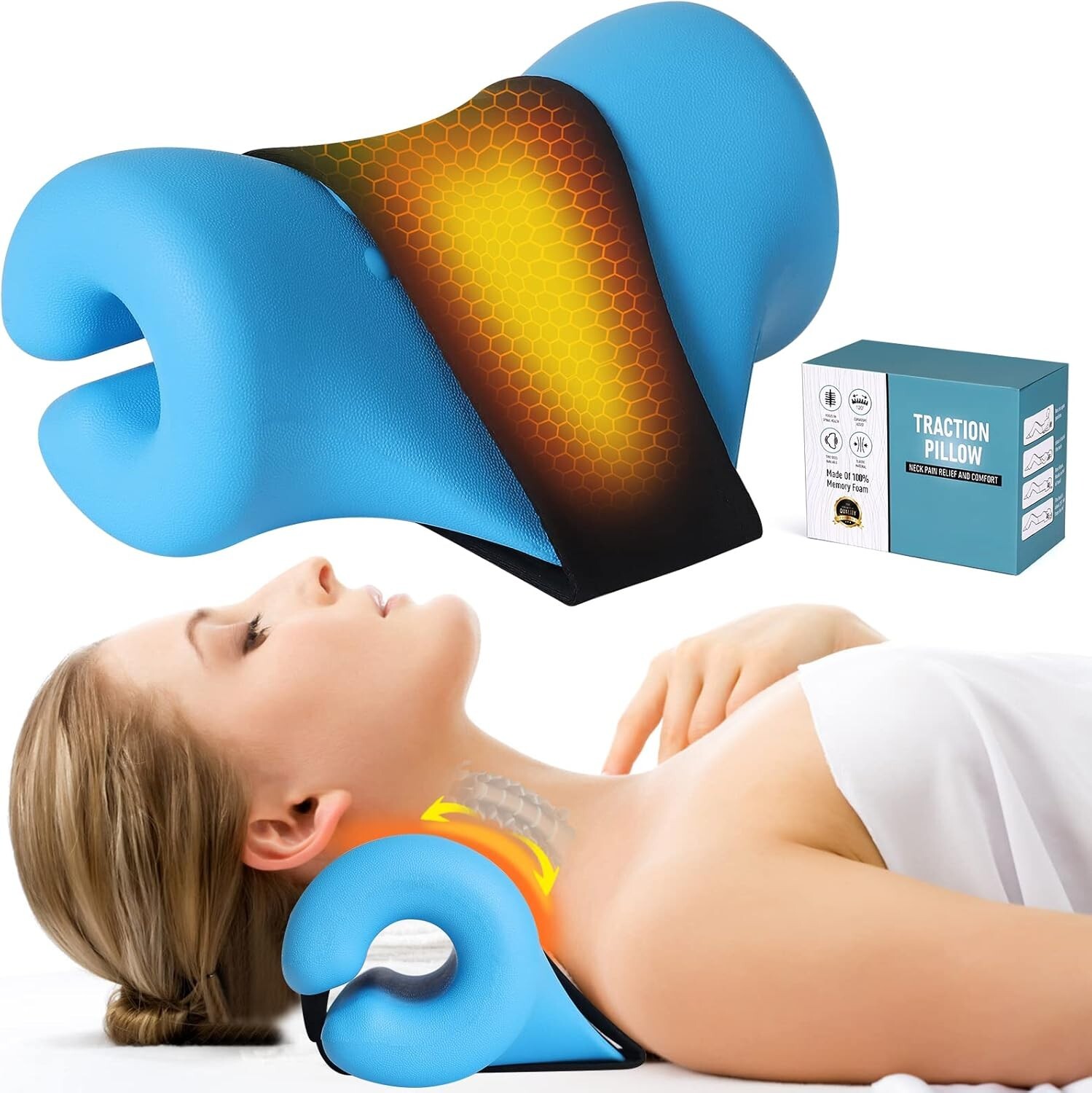 Neck Stretcher for Neck Pain Relief, Heated Cervical Traction Device Pillow with