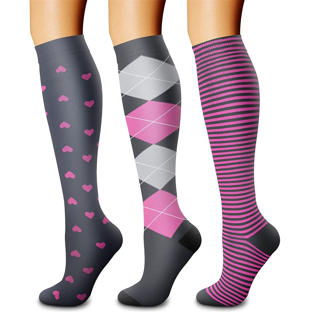 CHARMKING Compression Socks 3 Pairs 15~20 mmHg for Men & Women
