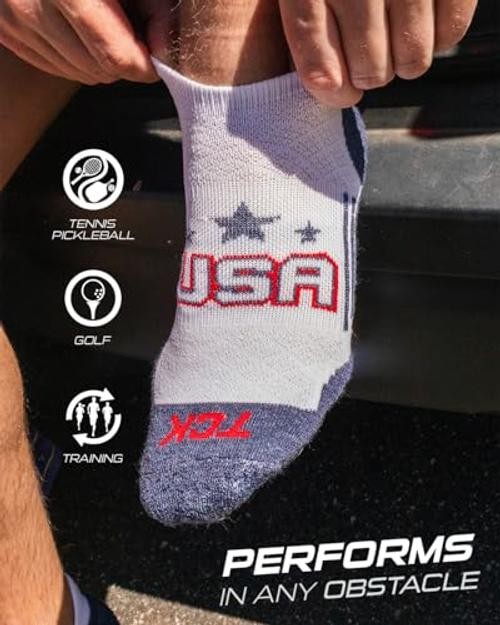 USA No Show Socks for Men & Women – Cushioned Medium White/Navy/Scarlet/Flag