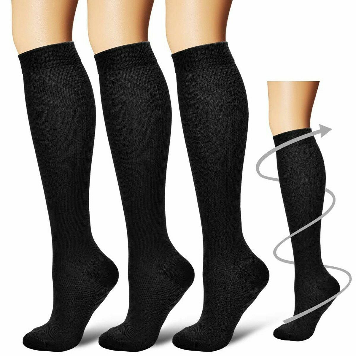 3 Pair Compression Calf Socks for Edema Diabetic Varicose Veins Medical Sport