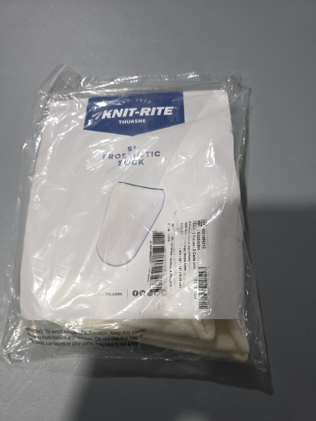 Knit-Rite Prosthetic Sock W/Hole 1S3SRGSH 3 Pack