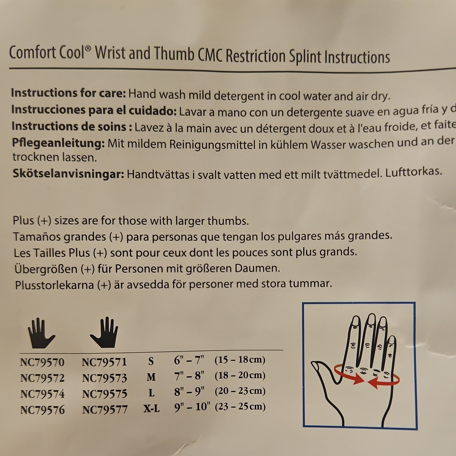 CMC Restriction Splint for Left Hand Brace Comfort Cool Wrist and Thumb Support