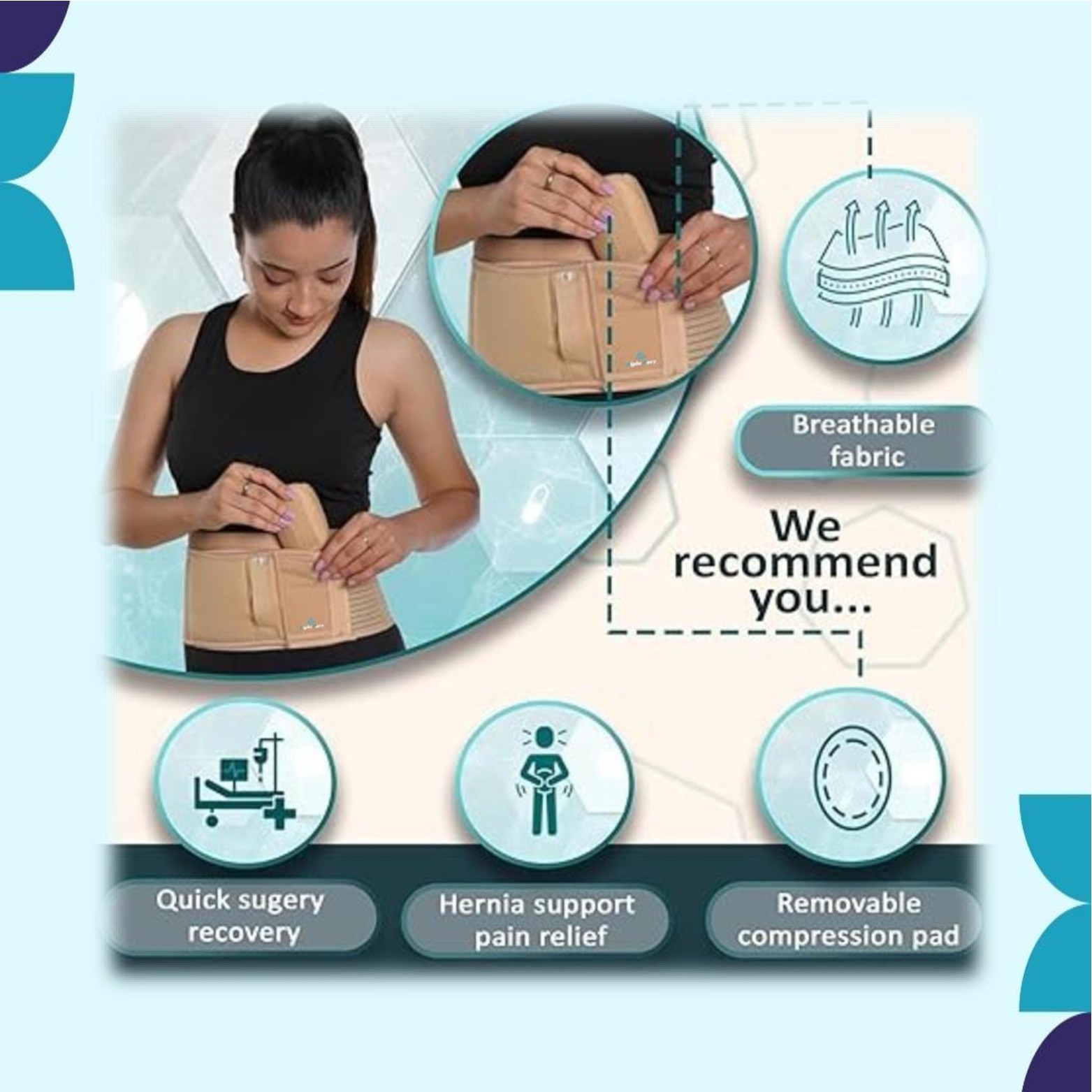 Umbilical Hernia Belt with Compression Pad, Adjustable Navel Support Binder,