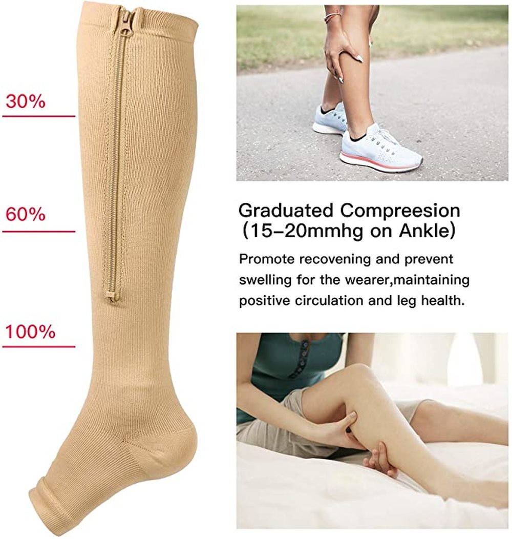 Copper Open Toe Compression Socks Zipper Leg Calf Ankle Support Men Women S-XL