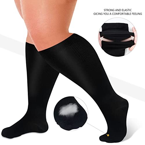 3 Pairs Plus Size Compression Socks for Women and Men Wide XX-Large 01 Black
