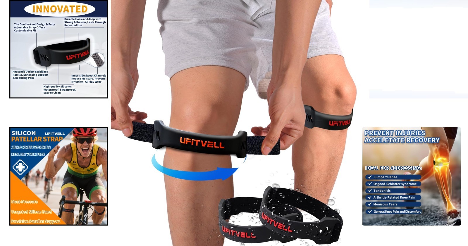 Silicone Patellar Tendon Support Strap 2-Pack, Knee Brace for Women Men, Adju…