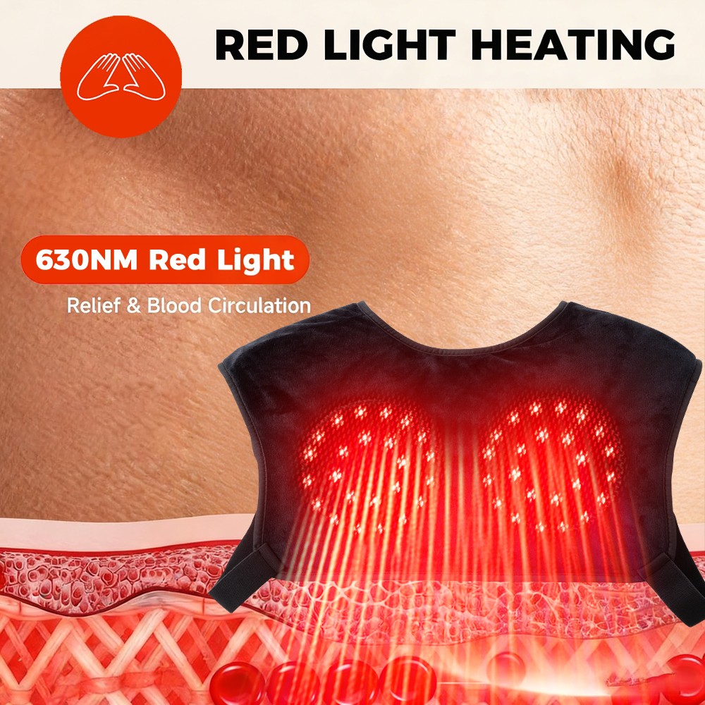 Shoulder Massager Red Light Heating Therapy Shawl Vibration for Back Pain Relief