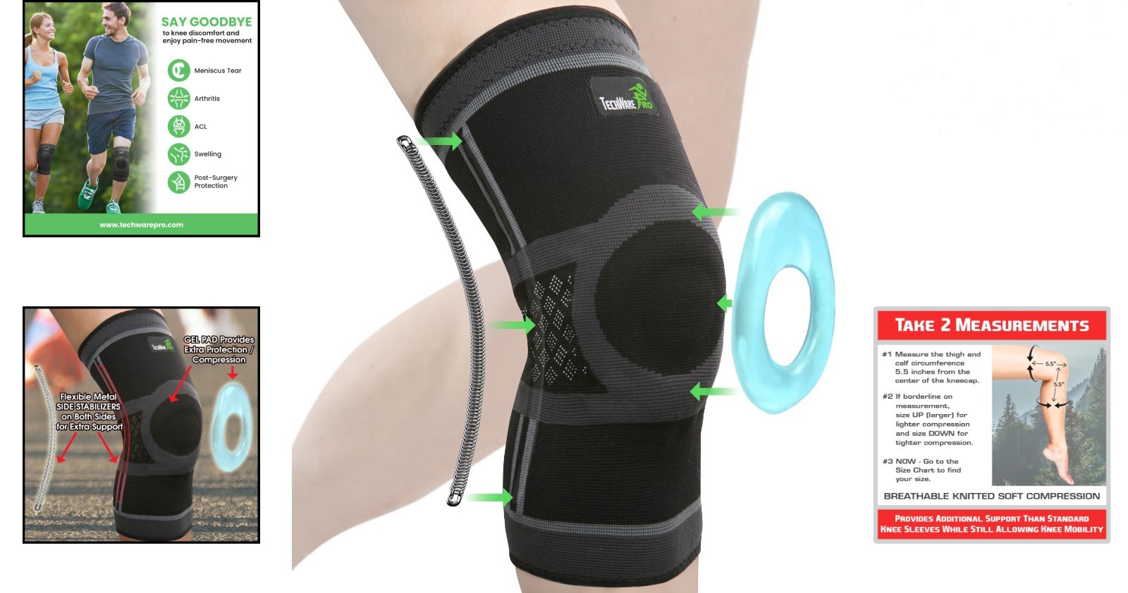 Breathable Compression Knee Brace for Pain Relief – 5 Sizes, X-Large Available
