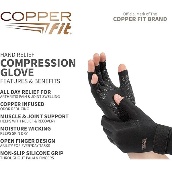 Copper Fit Unisex Hand Relief Compression Gloves Small/Medium Lot of 2 Pairs