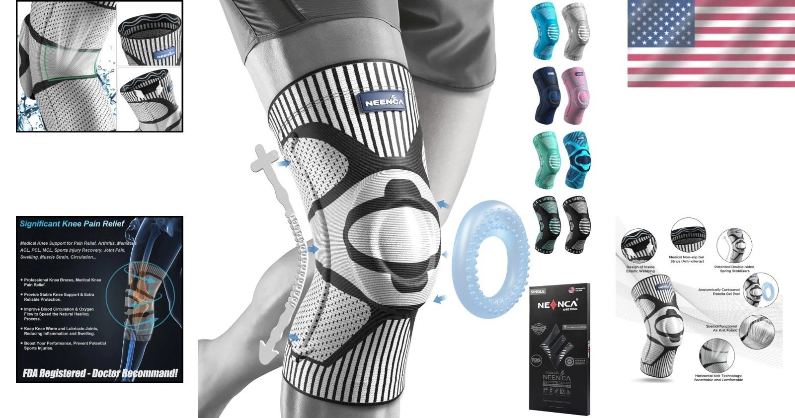 Medical Compression Knee Sleeve with Stabilizers & Patella Support – Black-Gray