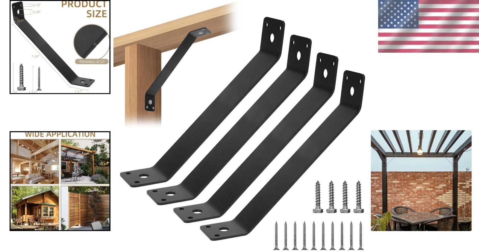 Versatile 4-Piece Black Angle Bracket Set for Furniture and Structual Support