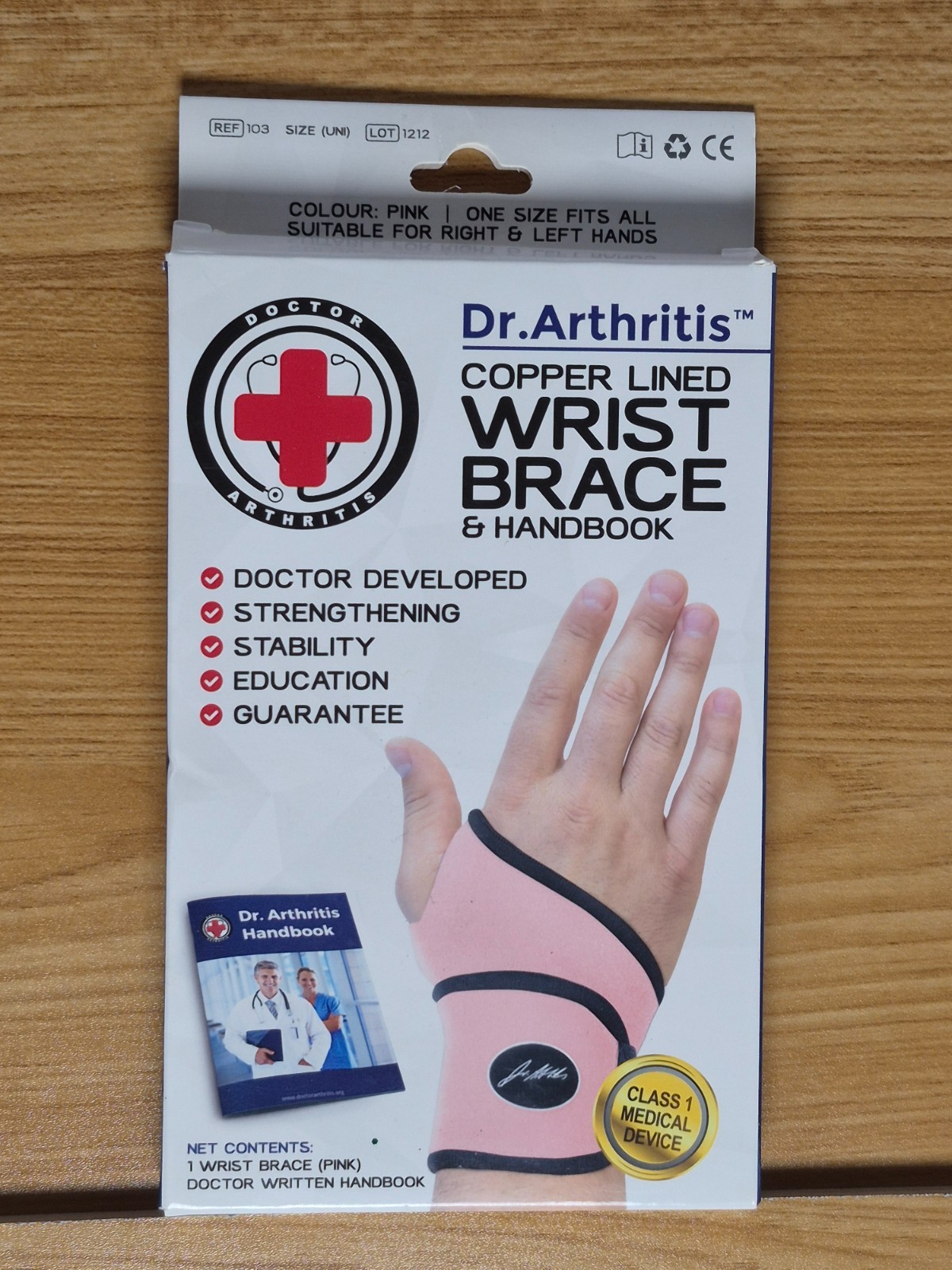 Dr. Arthritis Copper Lined Wrist Brace And Handbook Pink NIB