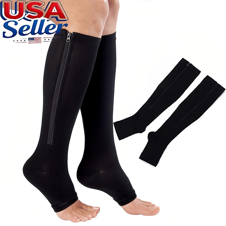 1/3 Pairs Zip-Up Compression Socks 15-20 mmHg GRADE Knee-High Unisex Leg Support
