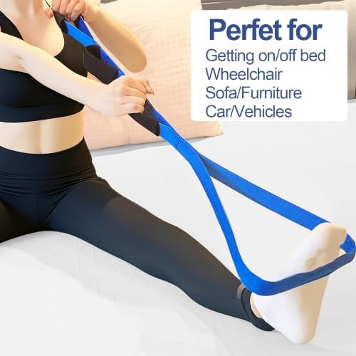 Blue Leg Lifter Strap for Hip/Knee Surgery Recovery – Rigid Handle, Large Foot L