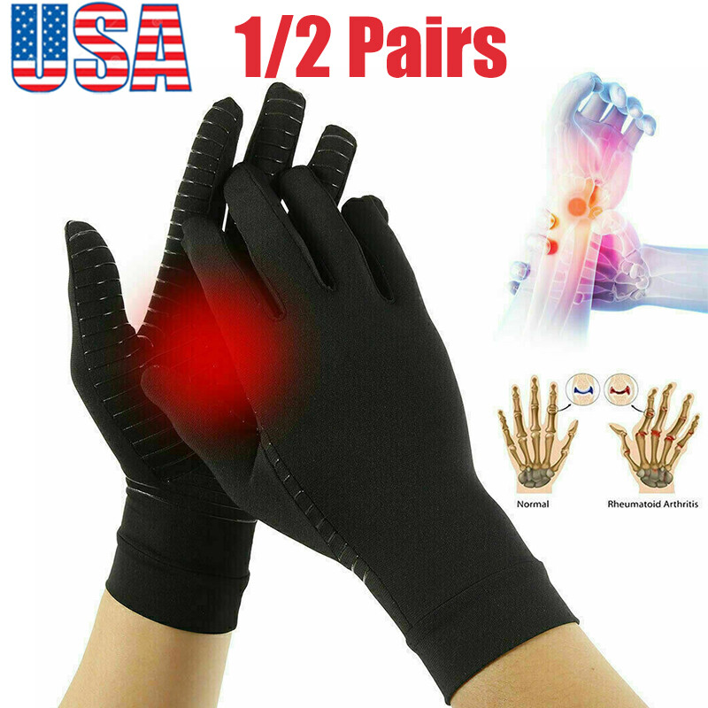 Copper Arthritis Compression Gloves Hand Support Joint Pain Relief Full Finger