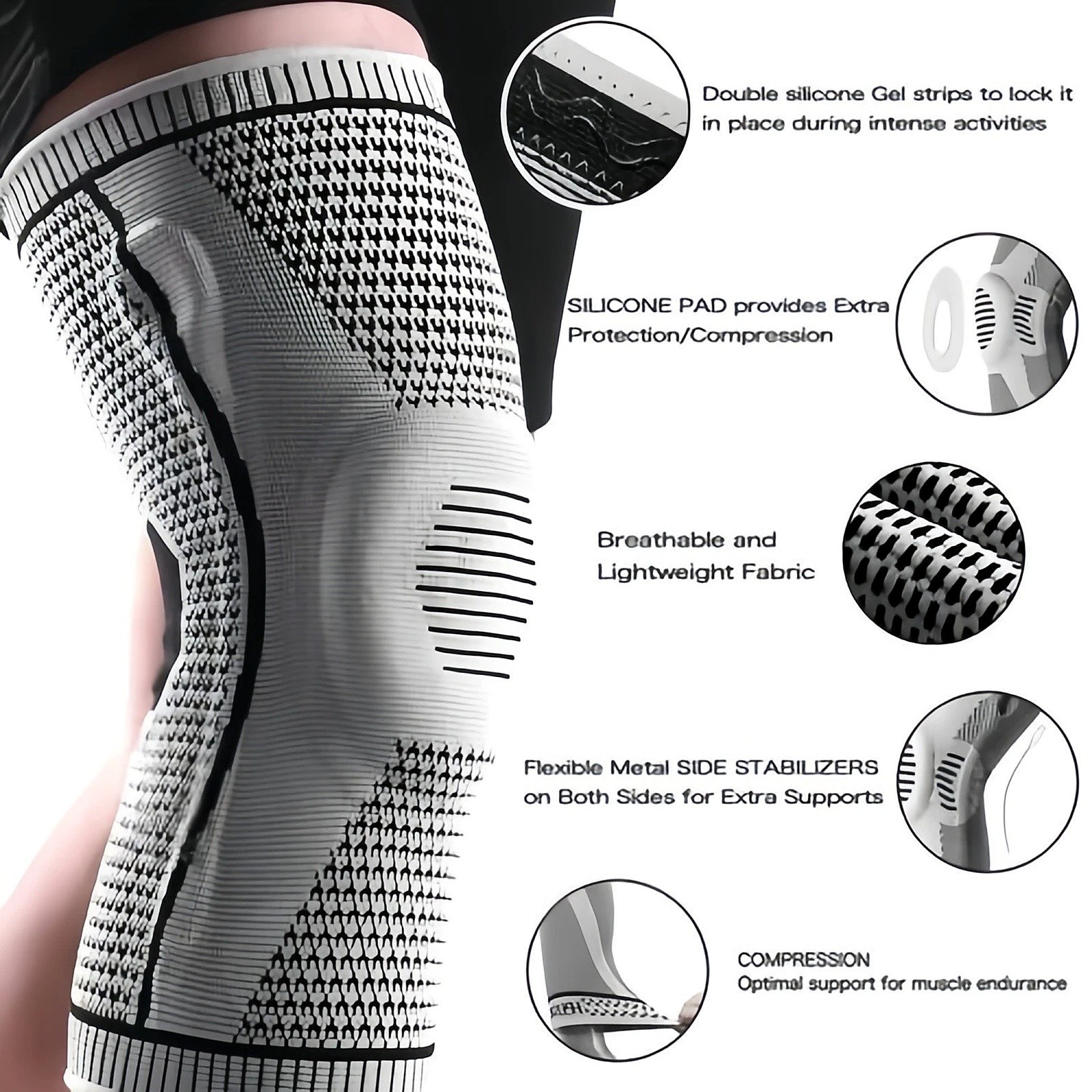 Knee Sleeve Compression Brace Support Meniscus Sport Joint Pain Arthritis Relief