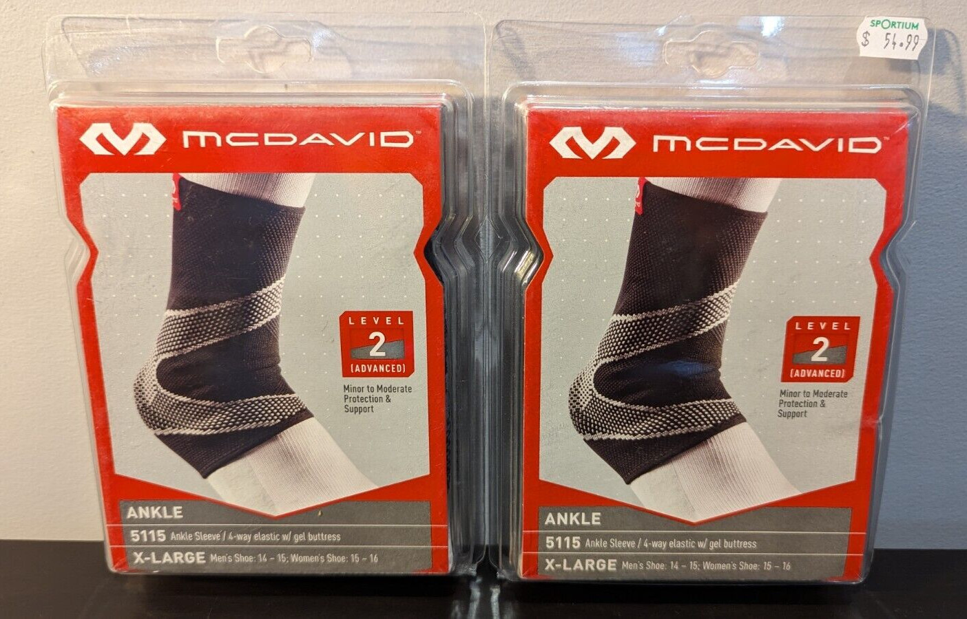 2 X MCDAVID 5115 ANKLE SLEEVE/4-WAY ELASTIC WITH GEL BUTTRESS X-LARGE 2 SLEEVES
