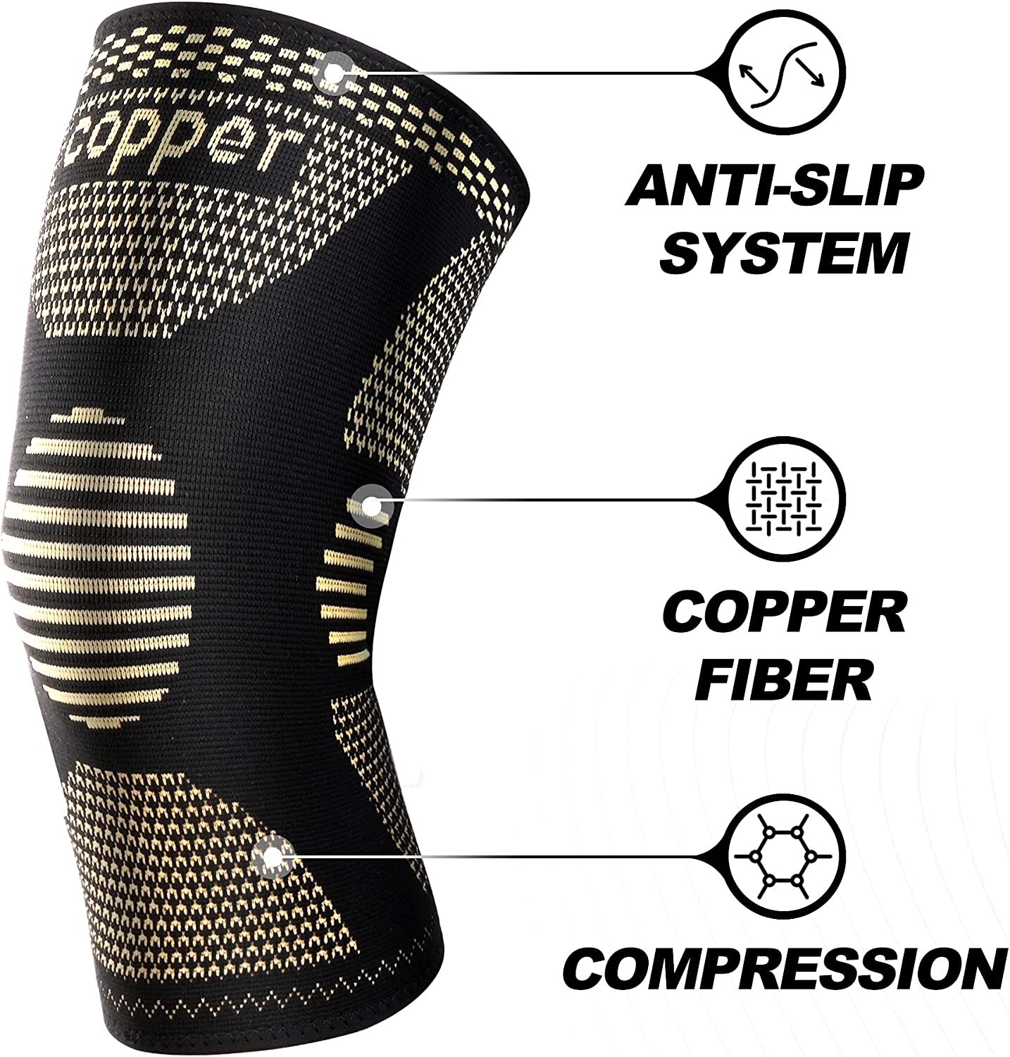 Copper Knee Brace Compression Support Knee Pad Sleeve Fr Sport Joint Pain Relief