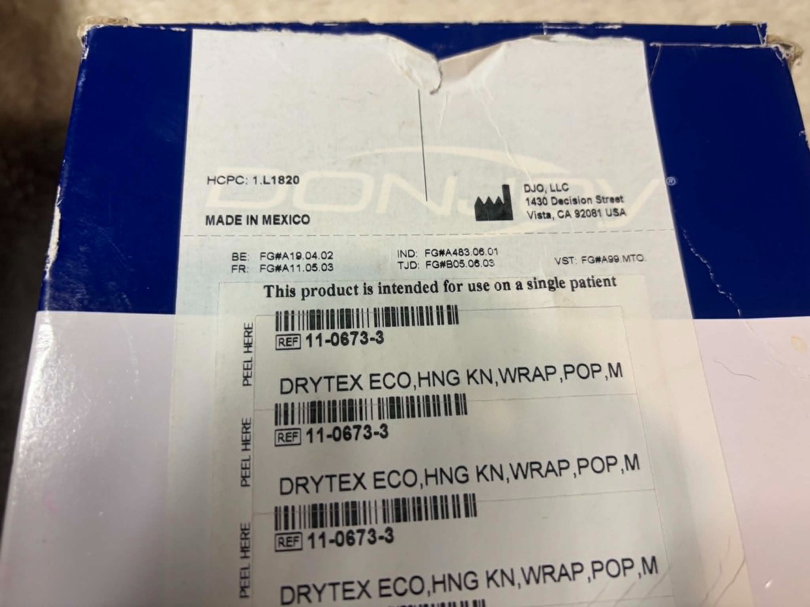 DonJoy Drytex Hinged Knee Wrap Size M L1820 11-0673-3 New