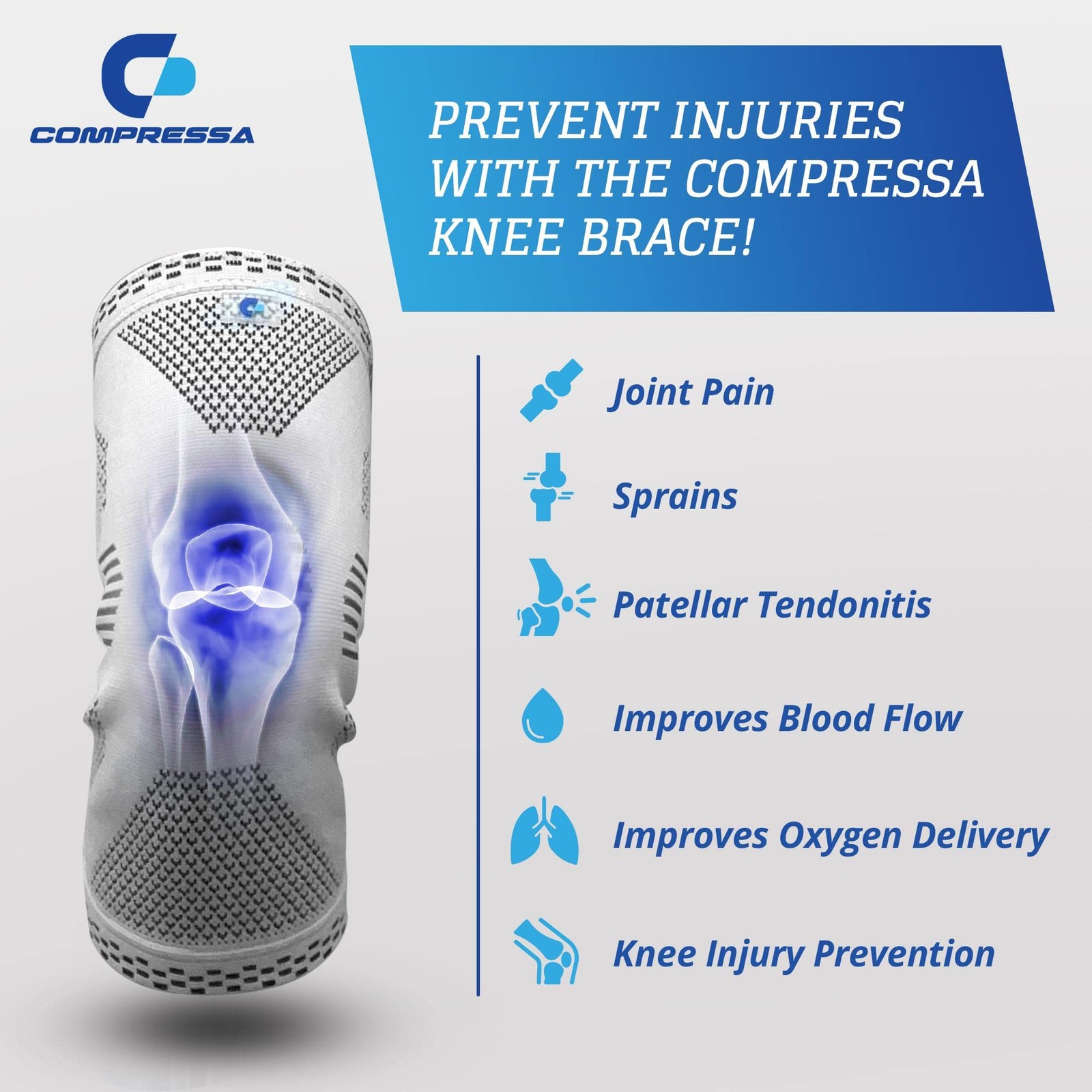 Compressa Knee Compression Sleeve For Women & Men, Braces for Pain – Non-Slip Su