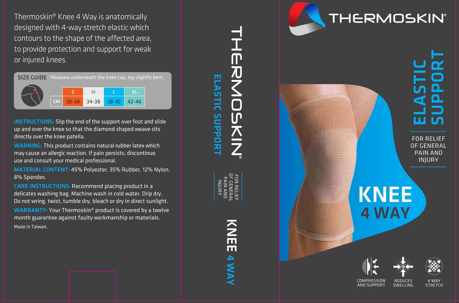 Thermoskin Elastic Knee (4-Way)- XL X-Large, Beige