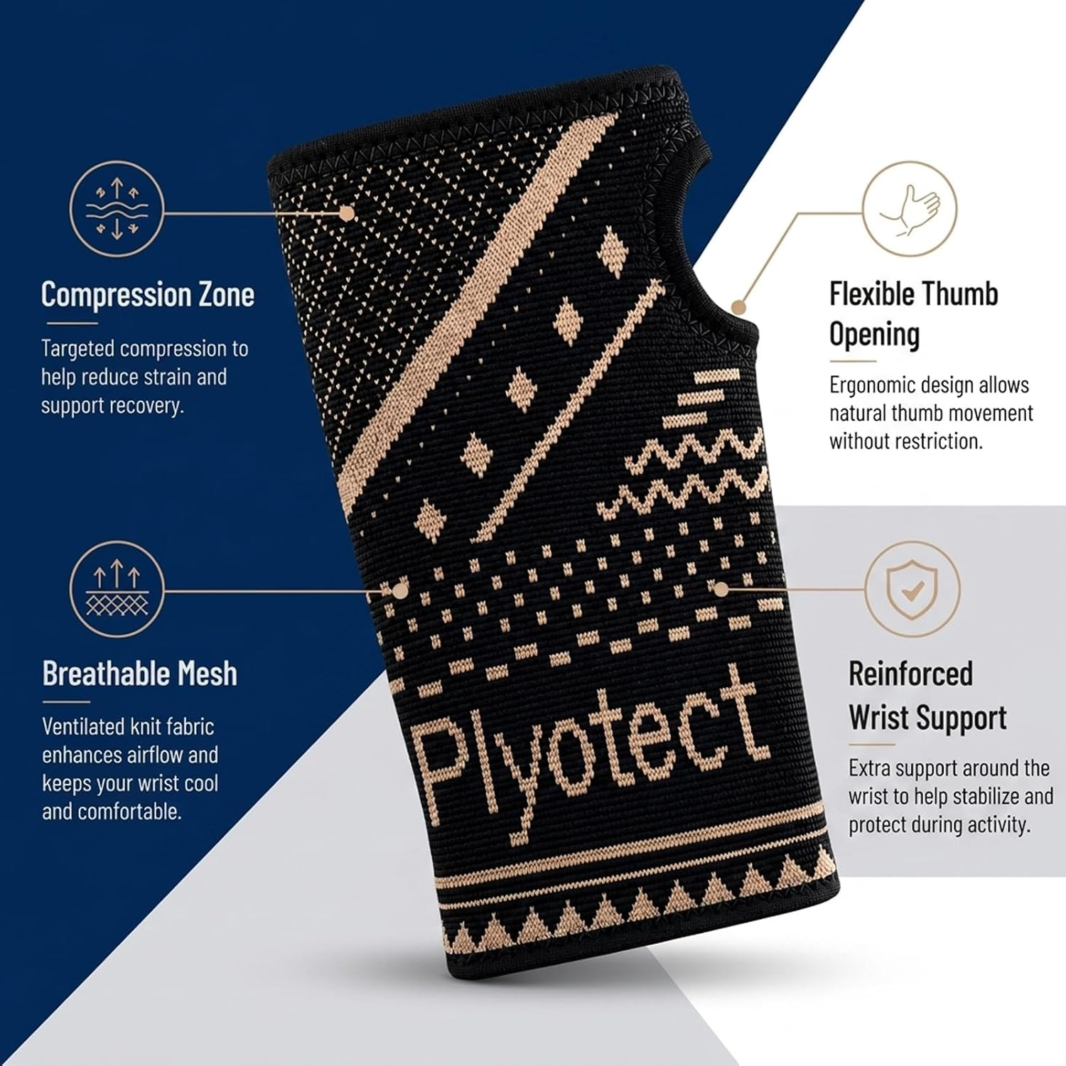 2 Pack Wrist Compression Sleeve – Copper Infused Wrist Brace for Carpal Tunnel,