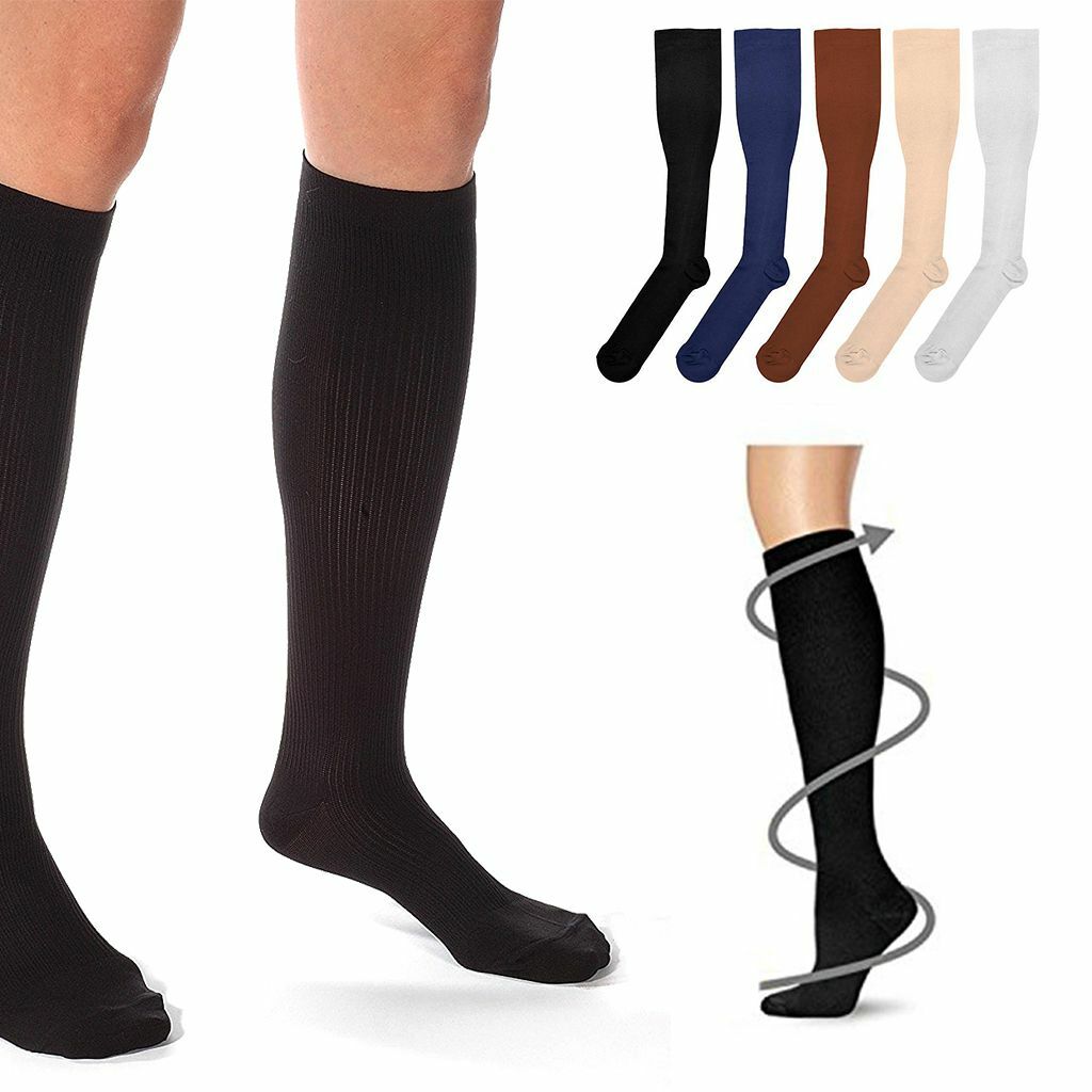 2/5Pairs Compression Socks Cotton Fit Knee High 20-30mmHg Energy Support Recover