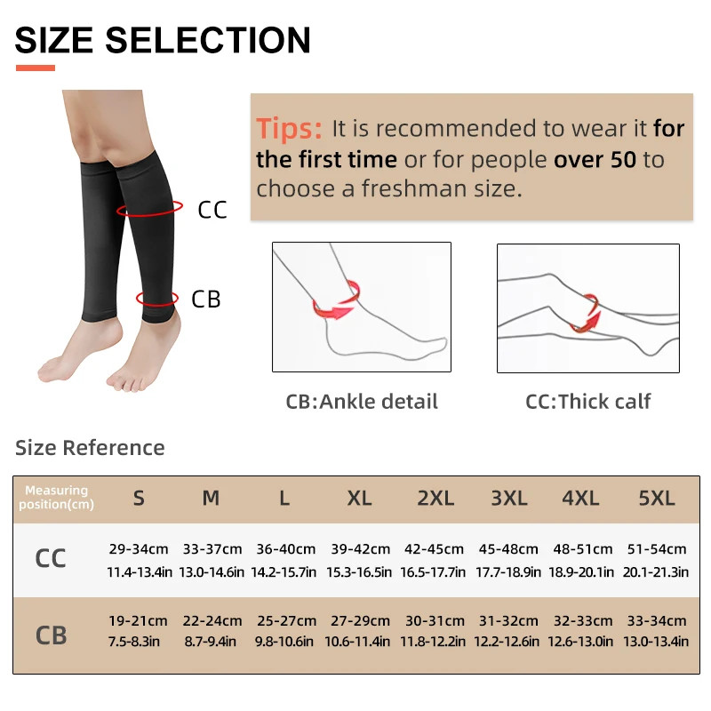1 Pair of Compression Socks Calf Sleeve Medical Men and Women Varicose Veins Ela