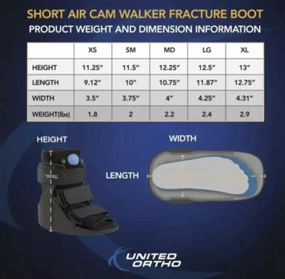 United Ortho Short Air Cam Walker Fracture Boot – Size: Large / Color: Black