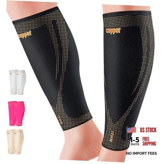 Copper Calf Compression Sleeves for Men & Women – Premium High Medium Black