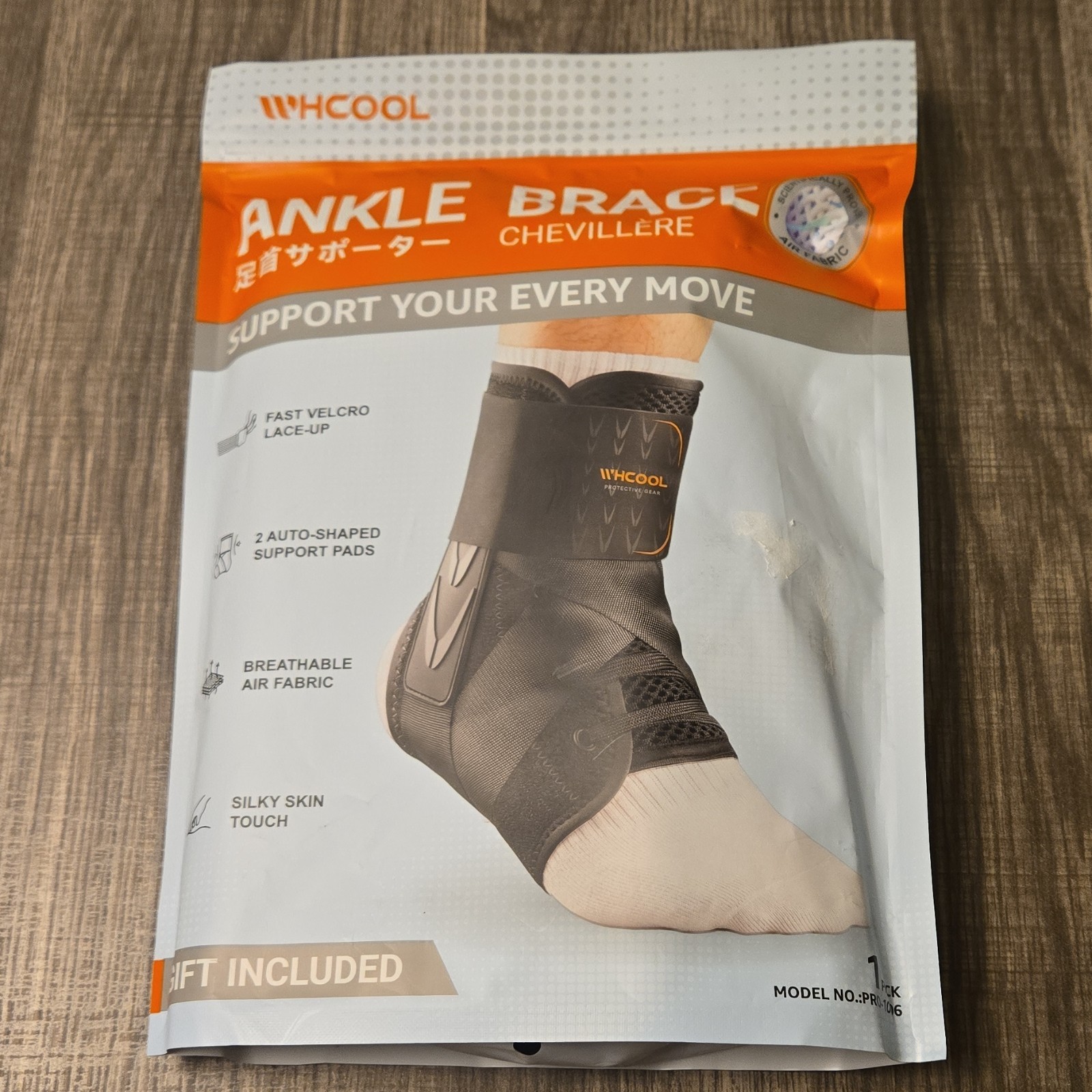 WHCOOL Ankle Brace PRO-1006 L Black Air Fabric, hoop & loop, Support, Breathable
