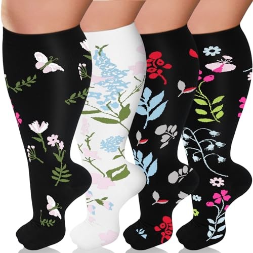 Plus Size Compression Socks for XX-Large 00-4 Pack Black/Black/Black/White