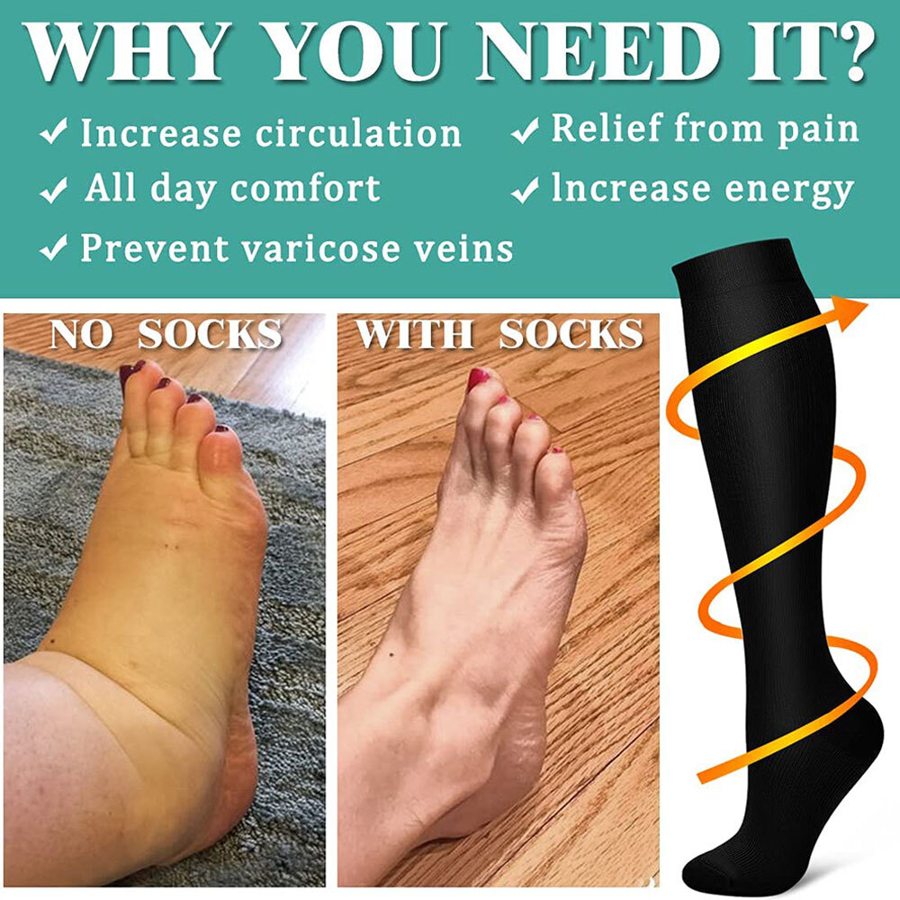 3x High Quality Socks Compression Socks For Women Men Knee High 20-30 mmHG SOX