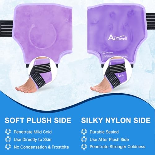 Atsuwell Ankle Ice Pack Wrap 2 Pack Reusable Gel Cold Compress Foot Heel Purple