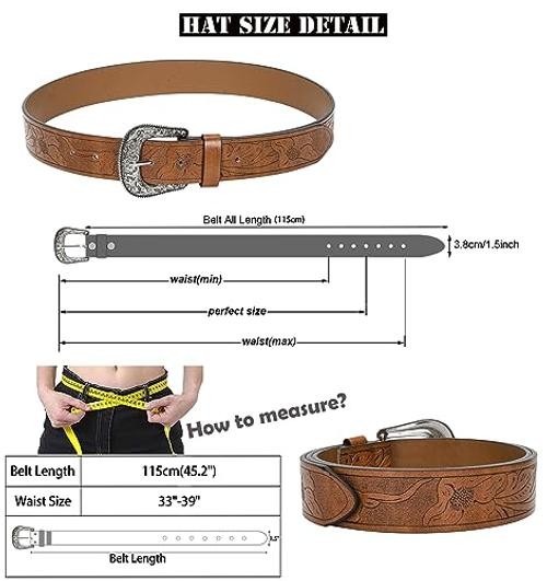 INOGIH Adjustable-Vintage-Western-Cowboy-Belt Women Men One Size Coffee-style 2