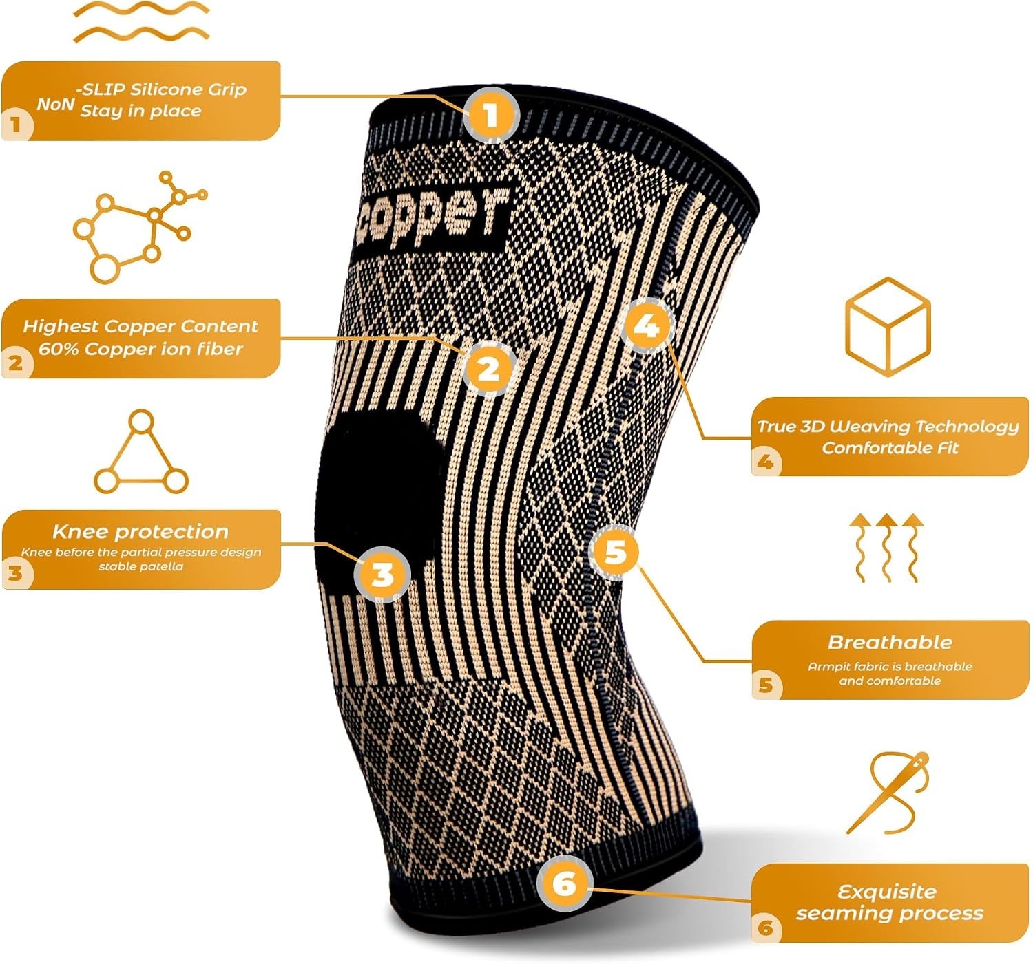 Two-Pack Medium Copper Knee Sleeves – Ideal for Pain Relief & Athletic Support