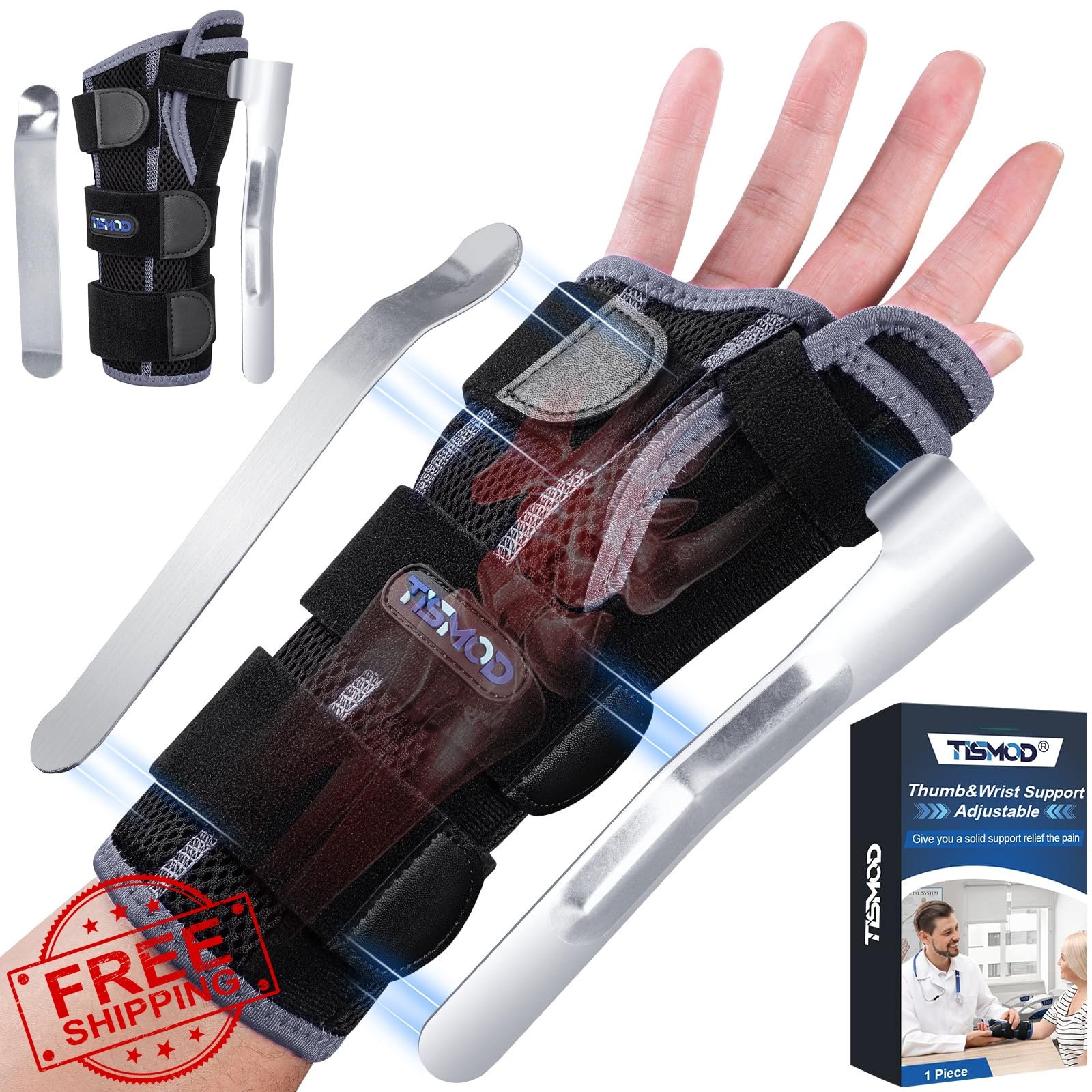 TISMOD Wrist Brace Left Hand Carpal Tunnel Night Thumb Support Grey