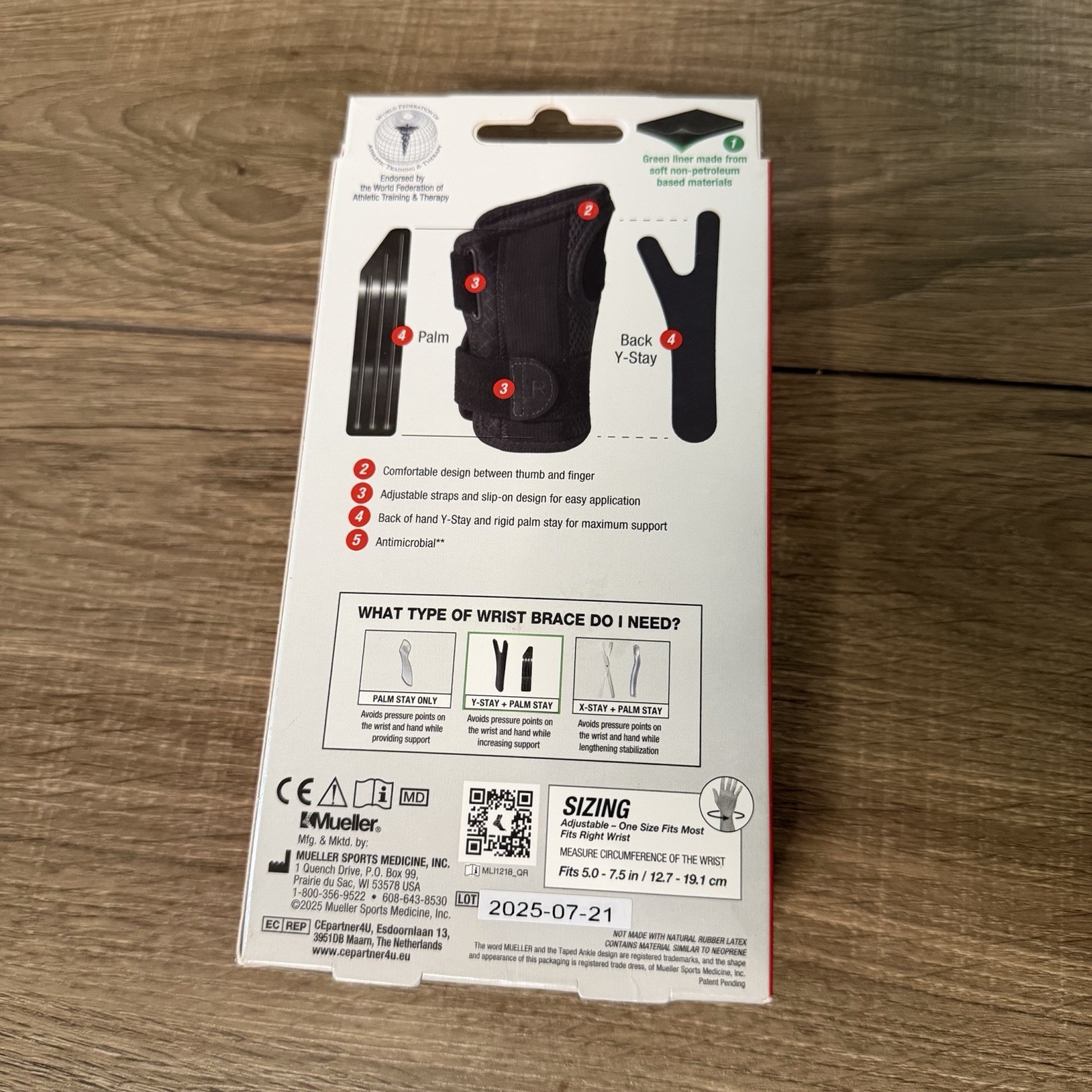 Muller Sports Medicine Green Fitted Wrist Brace For Right Hand . Unisex. OS