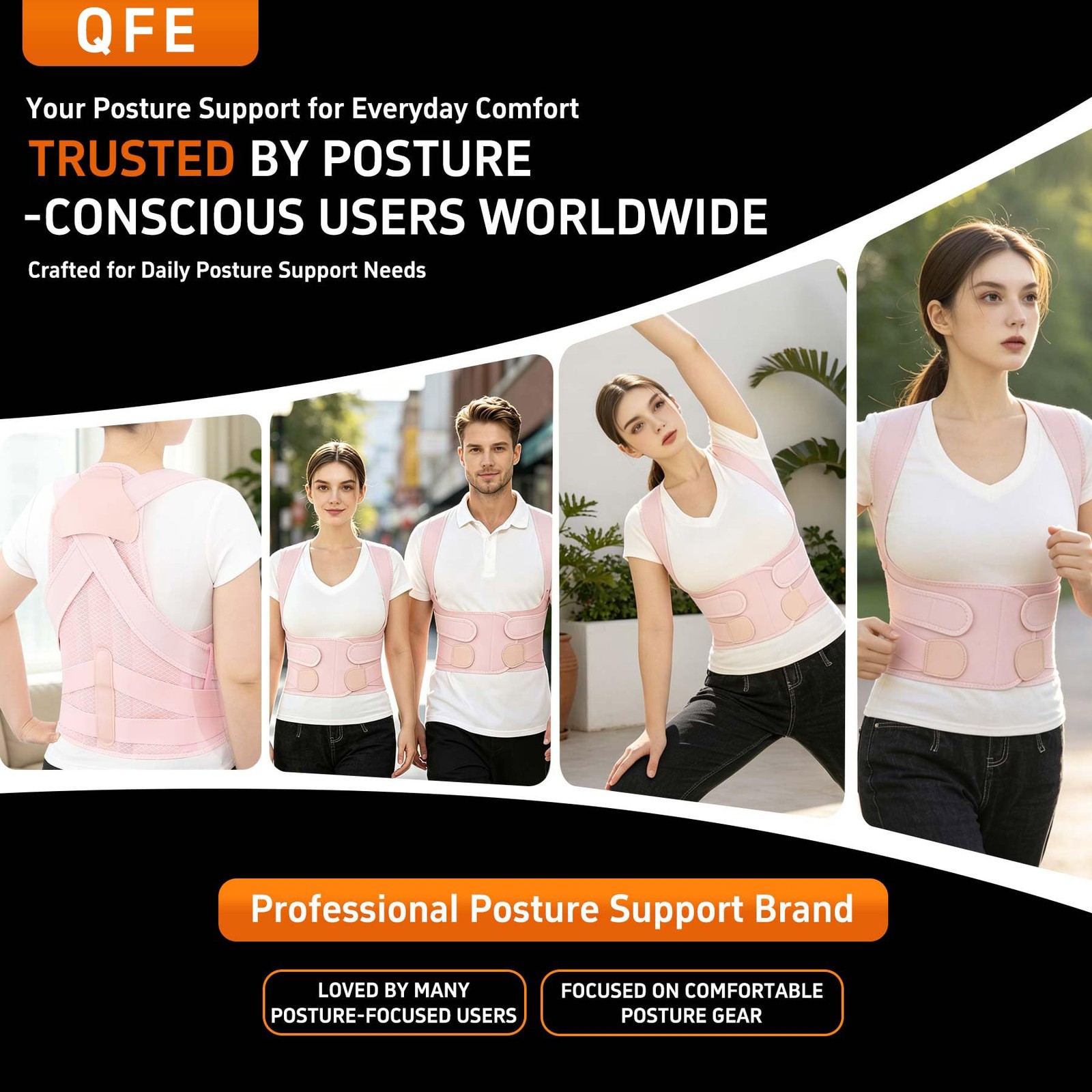 QFE Posture Corrector for Women and Men Back Brace XX-Large, Pink