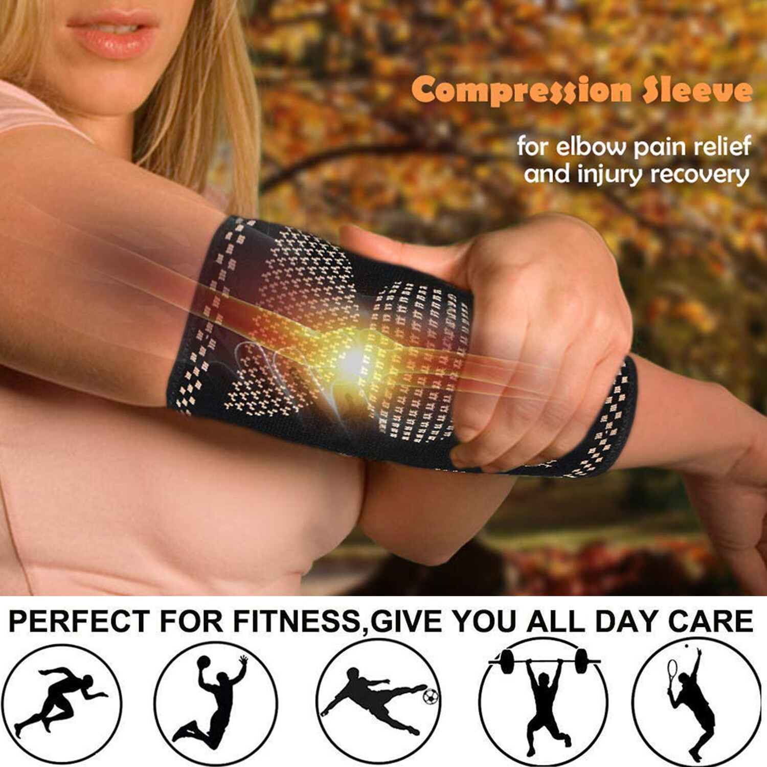 Copper Elbow Compression Sleeve Brace Arm Joint Tendonitis Arthritis Tennis Gyms