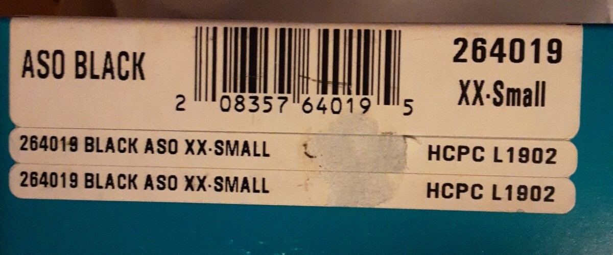 XX Small Spec ASO Ankle Stabilizer – Black, Size XX small New in Box