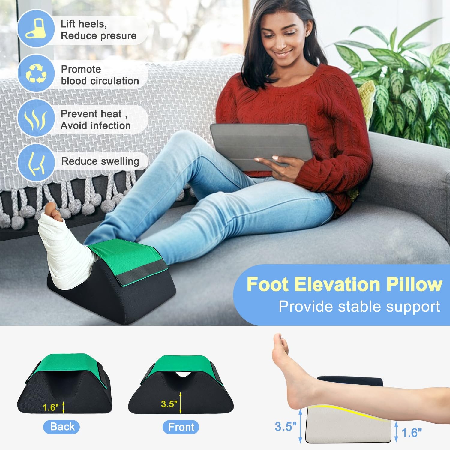 Foot Elevation Pillow Post Surgery, Heel Protectors for Pressure Sores, Ankle…