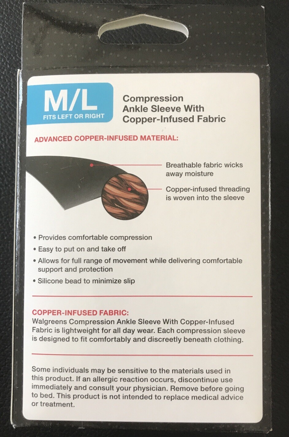 BRAND NEW Walgreens Compression Ankle Sleeve With Copper Infused Fabric M/L