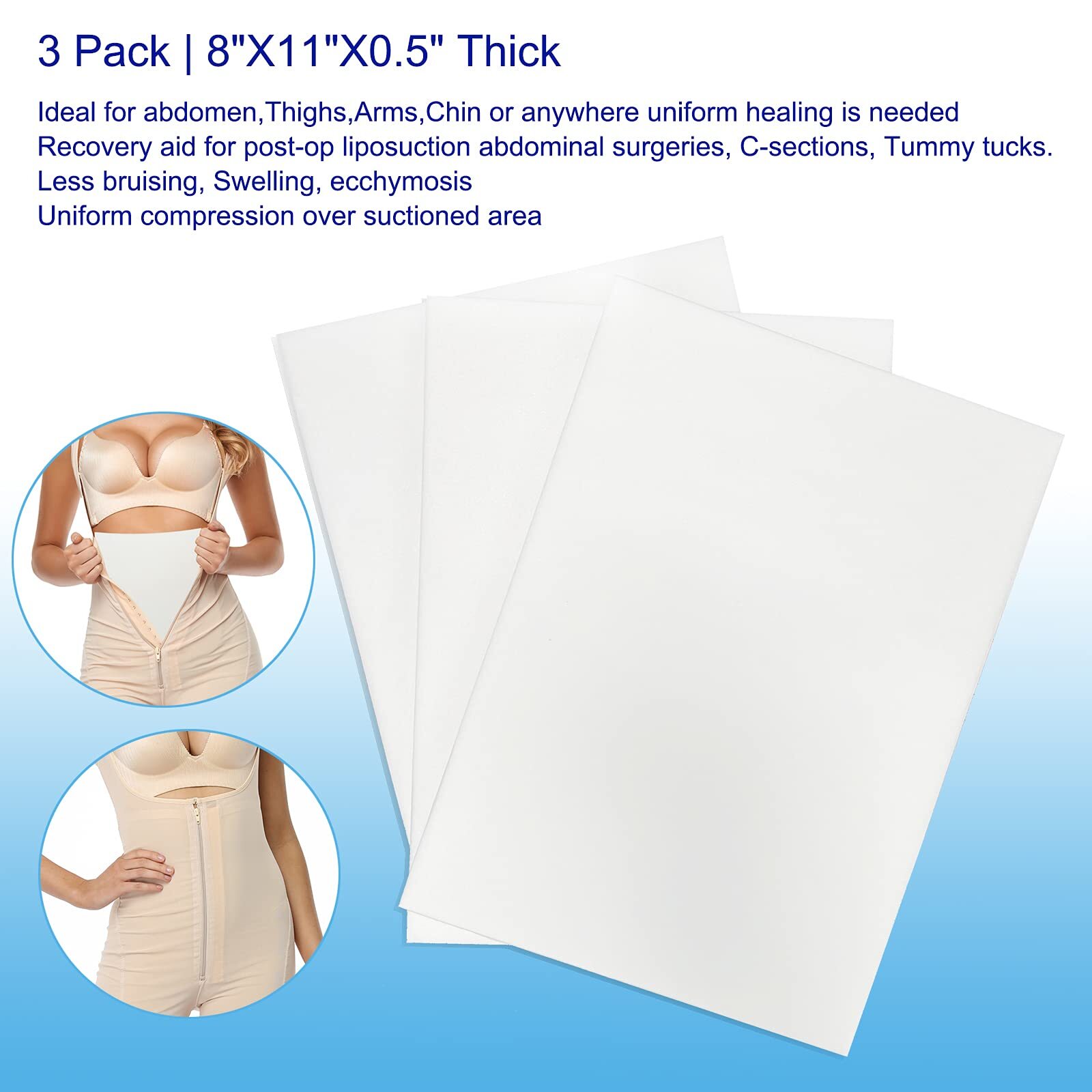 3 Pack Lipo Foam – Post Surgery Ab Board for Use with Post Liposuction Surger…