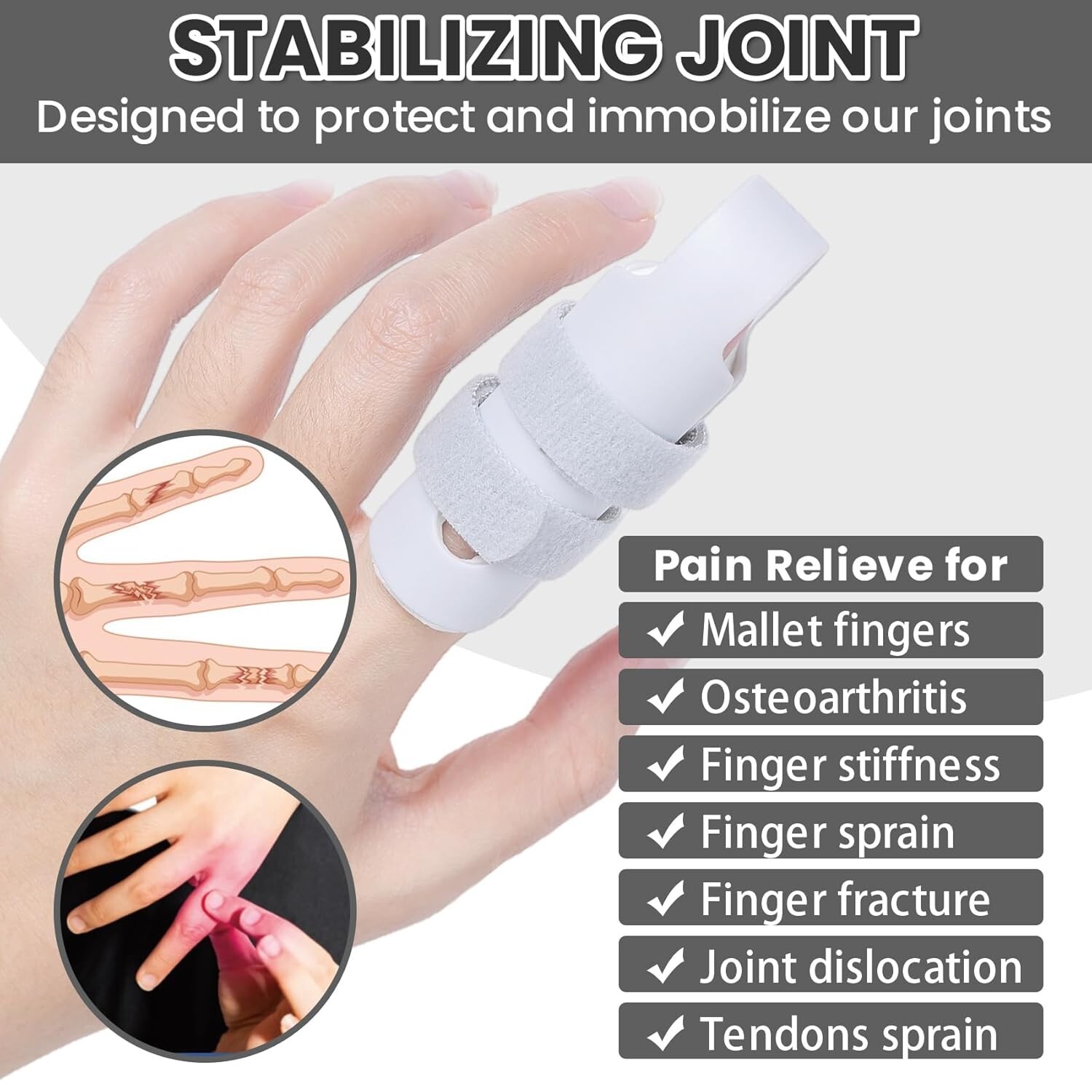 Finger Splint, 3pcs Brace Joint Stabilizer for Arthritis Mixed Gray