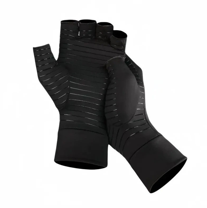 Copper Compression Gloves Anti Arthritis Fingerless Hand Support Pain Relief US