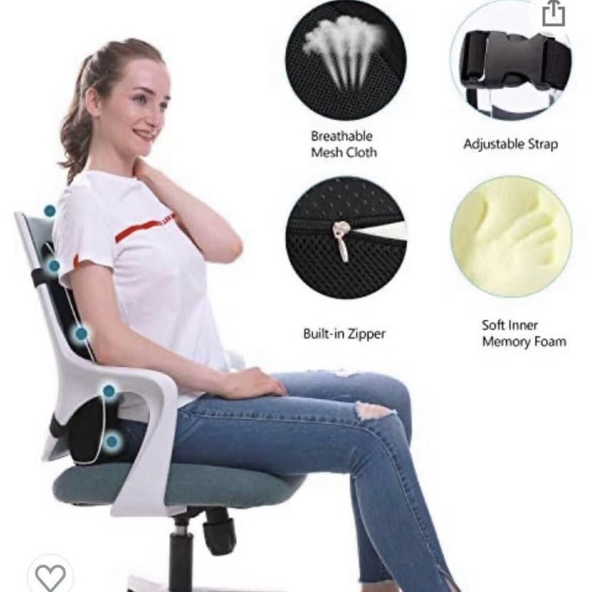Memory Foam Lumbar Support Cushion for Home Office Car Seat Back Chair Pillow US