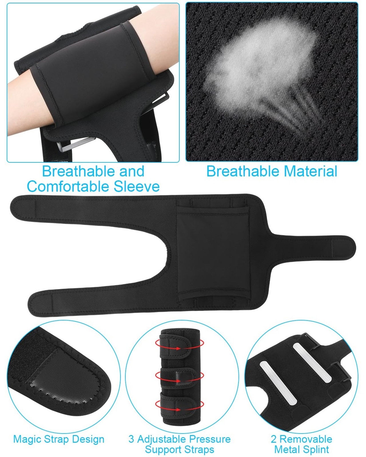 Elbow Brace with 2 Removable Metal Splint for Sleeping, Adjustable Cubital Tu…